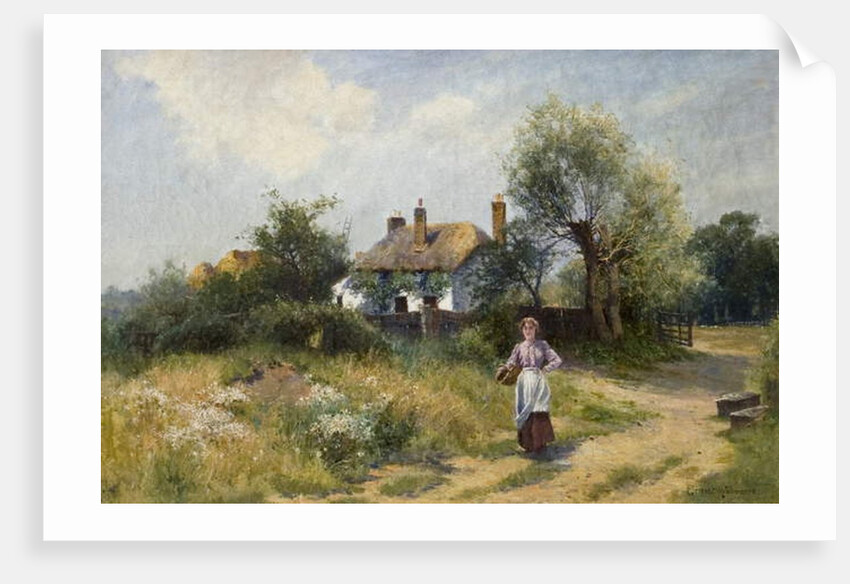 Landscape with Cottage Woman, late 19th-20th century by Ernest C. Walbourne