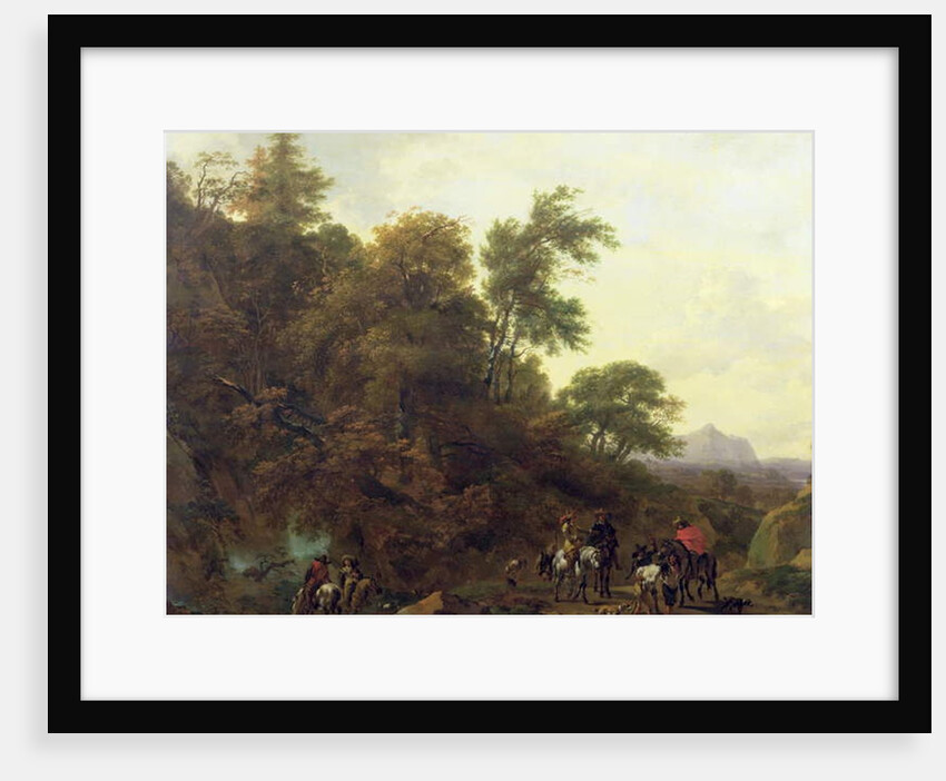 Wooded Landscape with Soldiers Escorting Prisoners, 1656 by Nicolaes Pietersz. Berchem