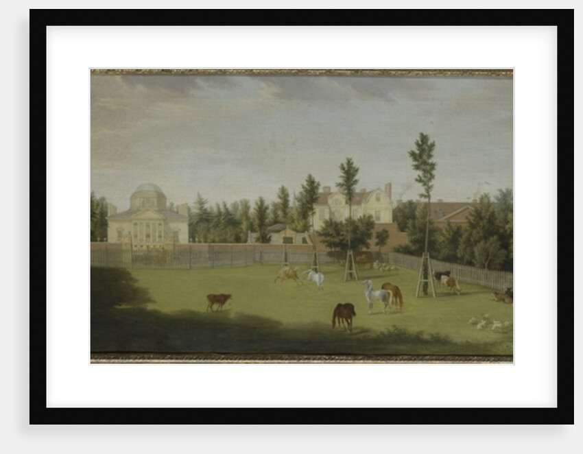 View of the new villa, old house and stables from across Burlington Lane, Chiswick Villa by Pieter Andreas Rysbrack