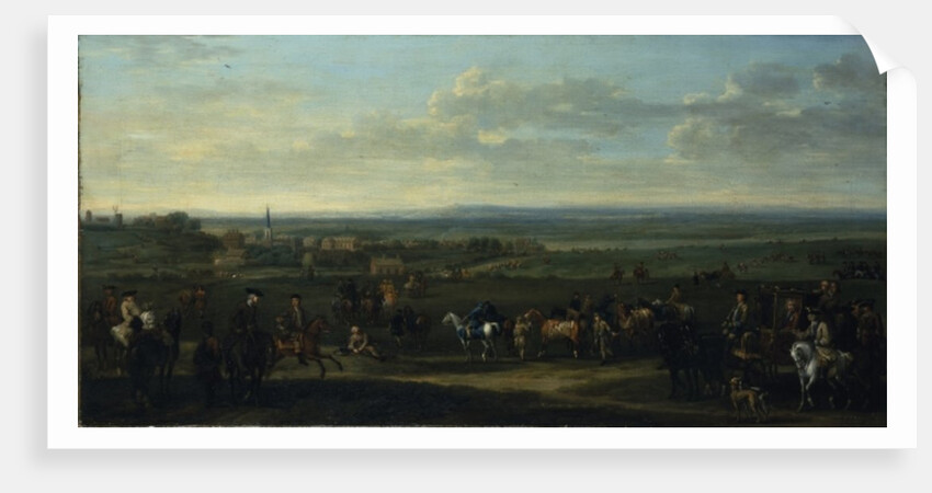 A view of Old Newmarket with figures and horses on the Heath by John Wootton