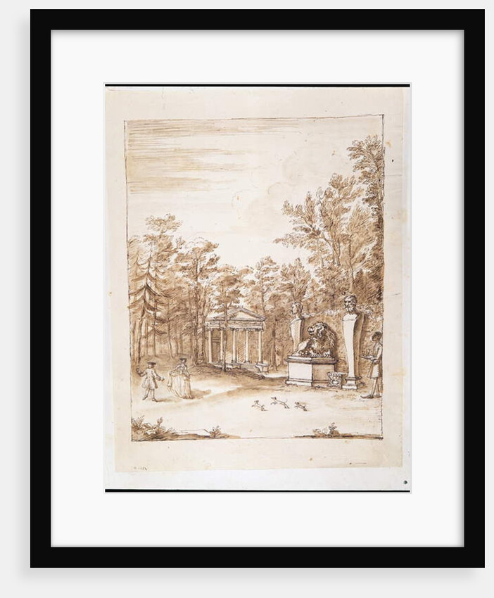 View from one of the Exedra looking ino the Orange Tree Garden with the portico of its temple by William Kent