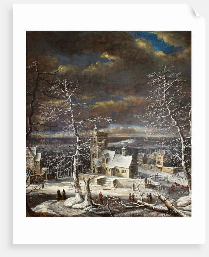 A Village in Winter with Figures on the Ice by Gerard van Edema