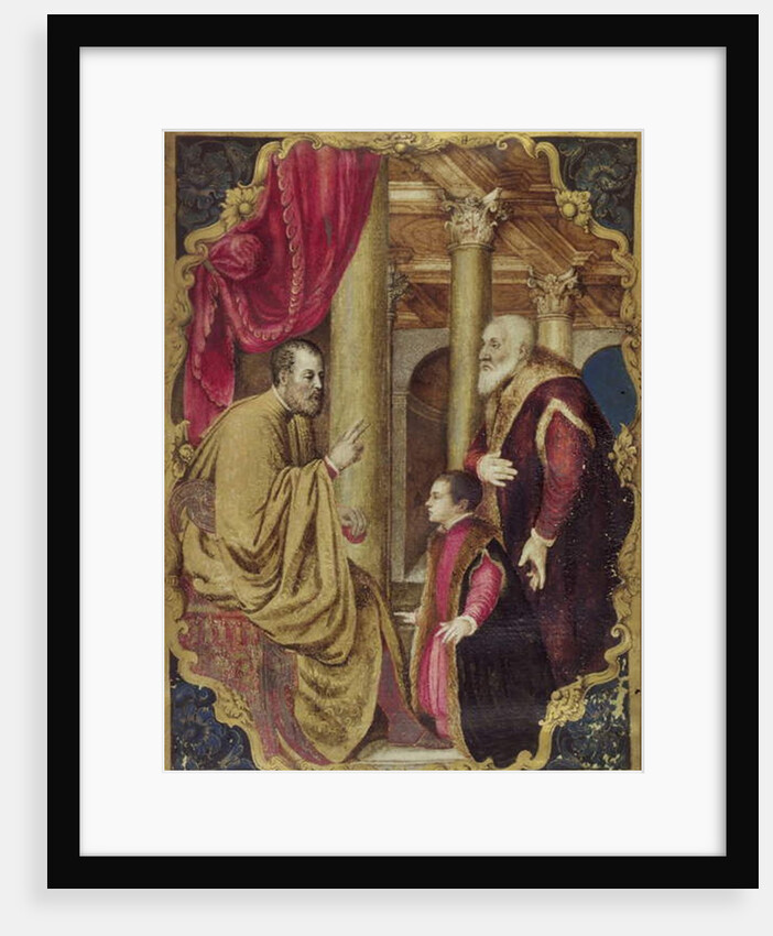 Venetian Senator or Doge presenting his son to his patron saint by Venetian School