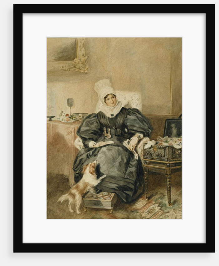 Portrait of a lady by a table with a dog by William Henry Hunt