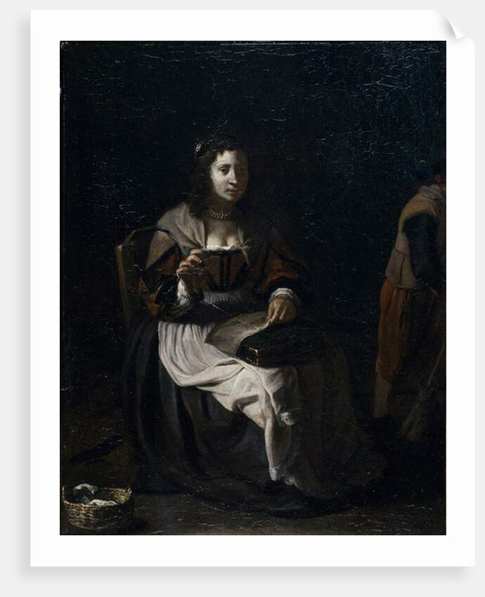 A woman sewing by Michael (attr. to) Sweerts