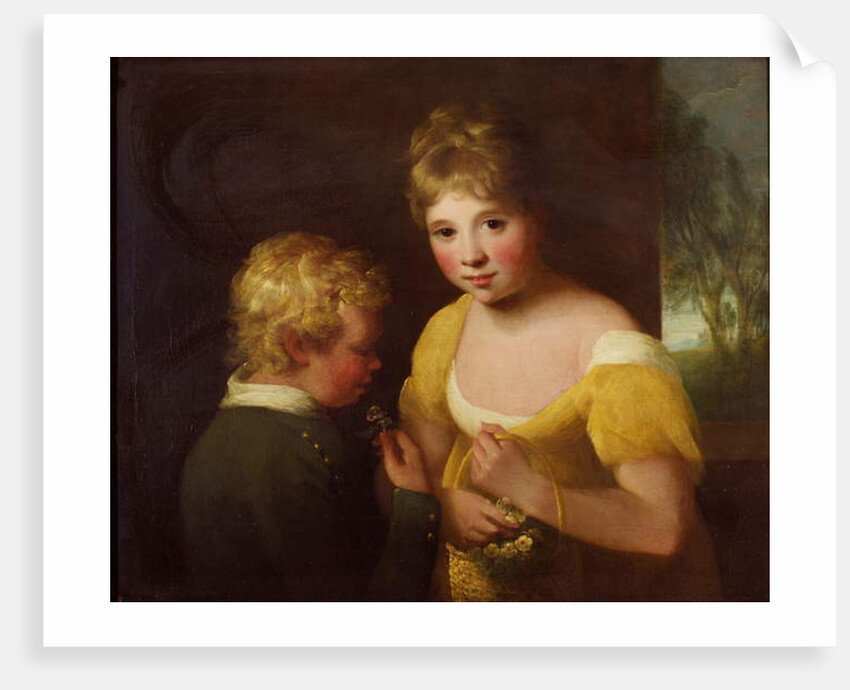 Two children with a basket of flowers by William Tate