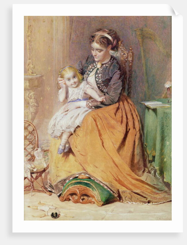 Tick, Tick, Tick - a girl sitting on her mother's lap listening to her gold watch ticking, 1867 by George Elgar Hicks