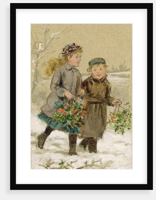 Children Playing in the Snow - Collecting Holly by George Goodwin Kilburne