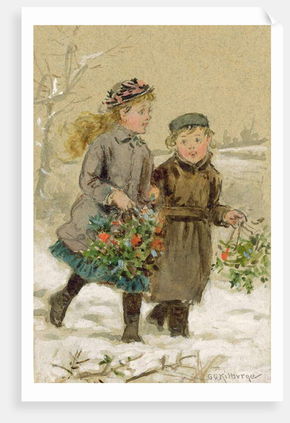 Children Playing in the Snow - Collecting Holly by George Goodwin Kilburne