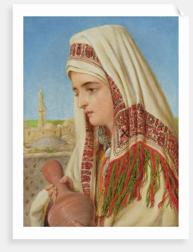 An Arab Woman with a head shawl carrying a water jug by William Gale