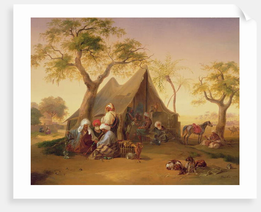 Sheiks drinking Coffee in Front of a Tent, 1842 by Joseph Heicke