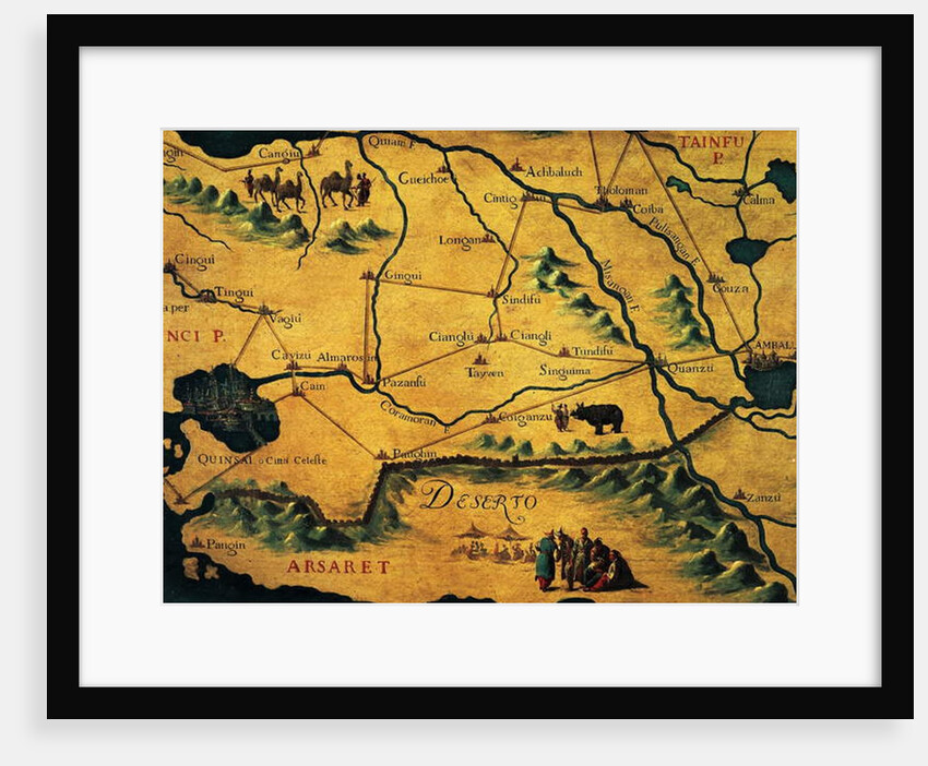 Marco Polo's route across eastern deserts, map of Tartary, 16th-18th century by Francesco & Ramusio Giovan Battista Grisellini