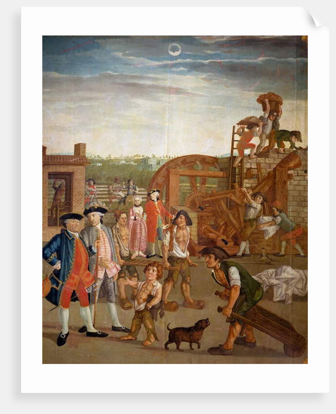 Courtyard with machines for fulling fabrics by Italian School