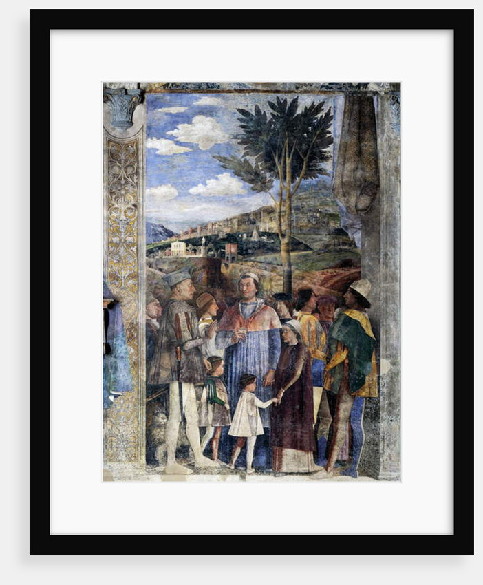 L. Gonzaga, his sons Cardinal Francesco Gonzaga, Federico I Gonzaga, Francesco, Sigismondo, on right, Holy Roman Emperor Frederick III, Christian I of Denmark, Meeting wall by Andrea Mantegna