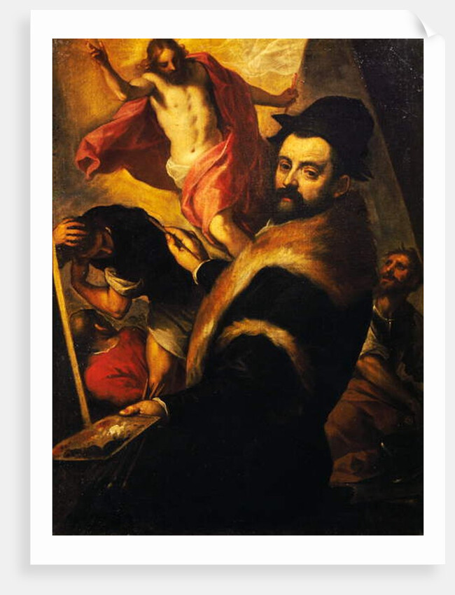 Self-portrait while painting Resurrection, 1580 by Palma Il Giovane