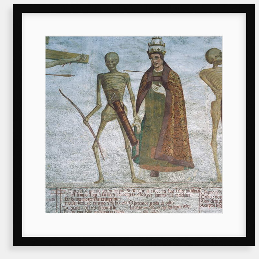 Death asking the Pope to dance, detail from The Dance of Death, 1539 by Simone II Baschenis