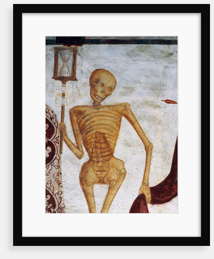 Death holding up hourglass by Simone II Baschenis