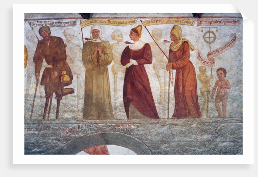 Death with the lame man, the nun, the young woman, the old woman and the child by Simone II Baschenis