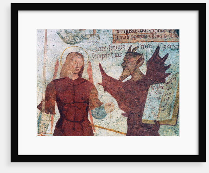 The Archangel Michael and the devil with the book of the seven deadly sins by Simone II Baschenis