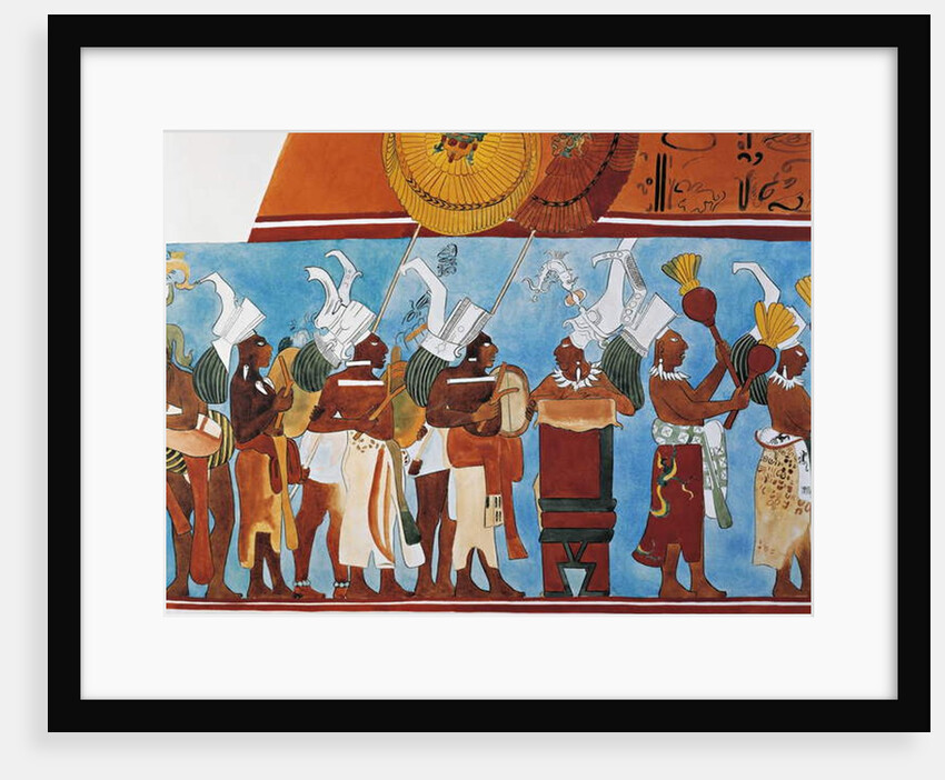 Reconstruction of the Bonampak frescoes showing a procession of musicians by Mayan