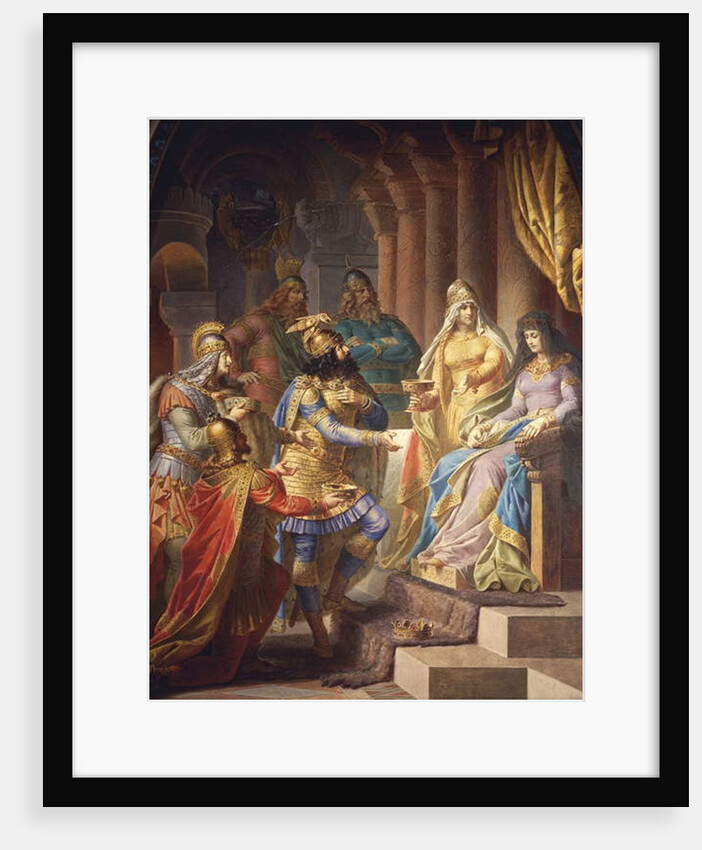 Gudrun consents to marry Attila, King of the Huns by Wilhelm Hauschild