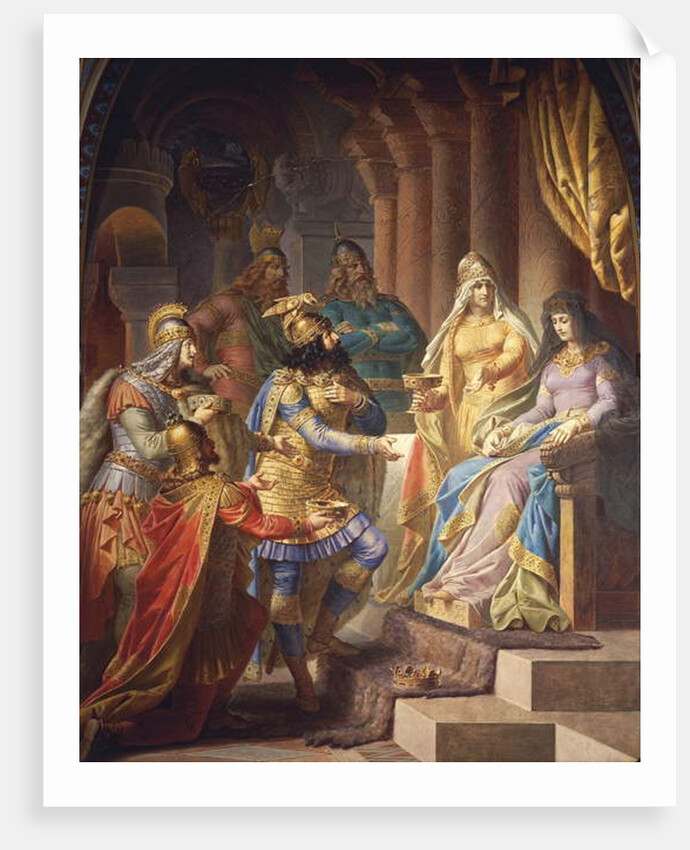 Gudrun consents to marry Attila, King of the Huns by Wilhelm Hauschild