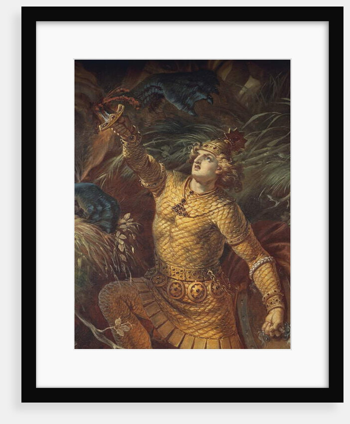 Sigurd killing the dragon Fafuir by holding the Gram sword, detail by Wilhelm Hauschild