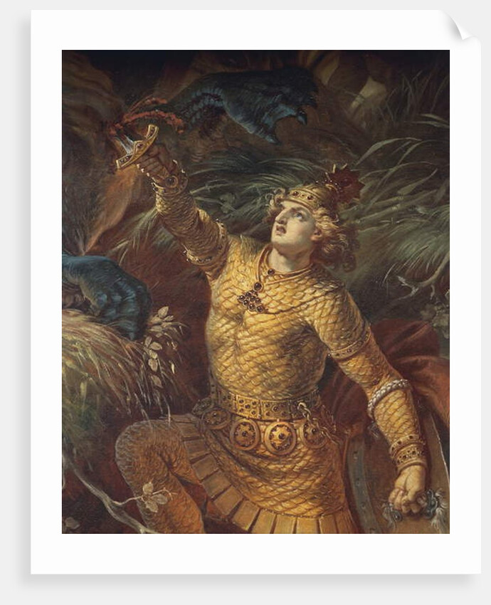 Sigurd killing the dragon Fafuir by holding the Gram sword, detail by Wilhelm Hauschild