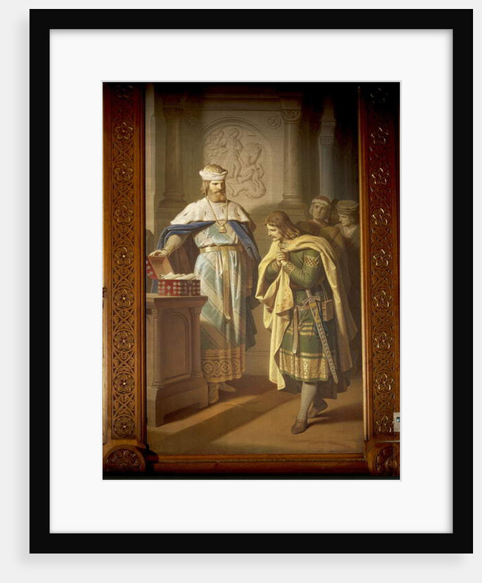 Hermann von Thuringen returns the newly-found manuscript 'Aneide' to the poet by German School