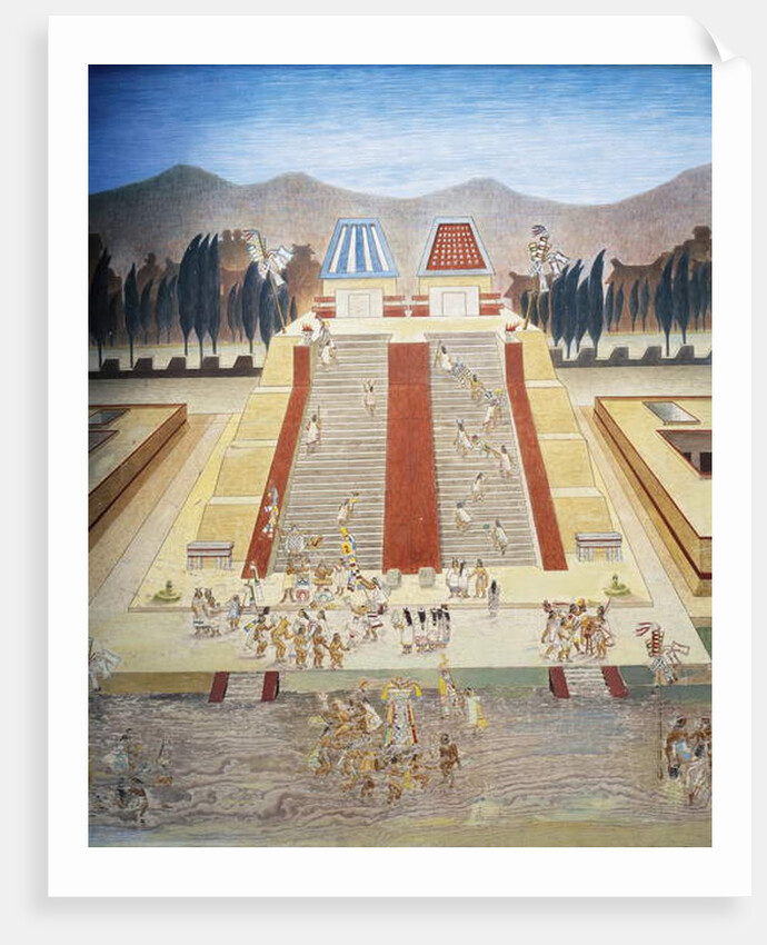 Reconstruction of consecration ceremony of the Templo Mayor in the main square of Tenochtitlan by School Mexican