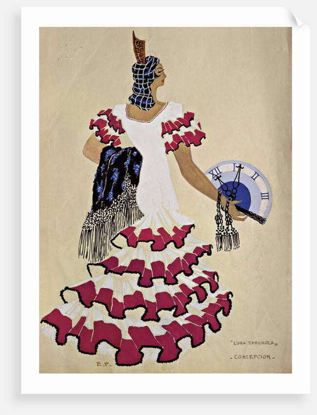 Costume design for the character of Conception from the opera 'L'heure Espagnole', 1907 by French School