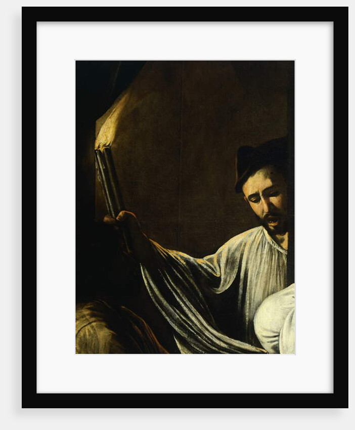 A man holding a torch and burying a dead by Michelangelo Merisi da Caravaggio