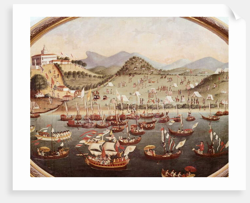 Procession of boats on the water in front of Lazares Hospital, Rio de Janeiro, 1787 by Leandro Joaquim