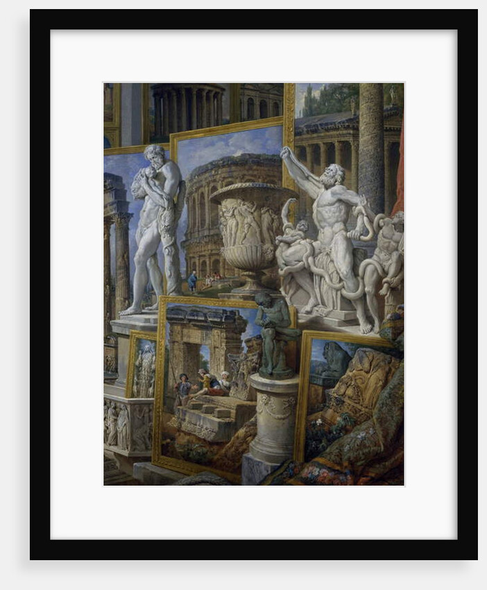 Silenus bearing the child Dionysus, the Borghese Vase, and the Laocoon Group by Giovanni Paolo Pannini or Panini