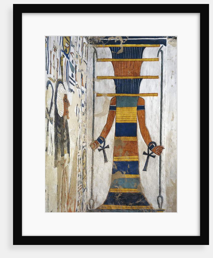 Osiris as a djed pillar holding an was sceptre in each hand and with an ankh on each wrist by Egyptian 19th Dynasty