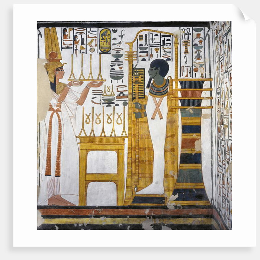 Nefertari making an offering of linen to Ptah by Egyptian 19th Dynasty