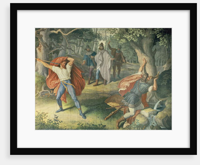 Hagen killing Siegfried at fountain, Hall of Nibelungens, 1831-1867 by Julius Schnorr von Carolsfeld