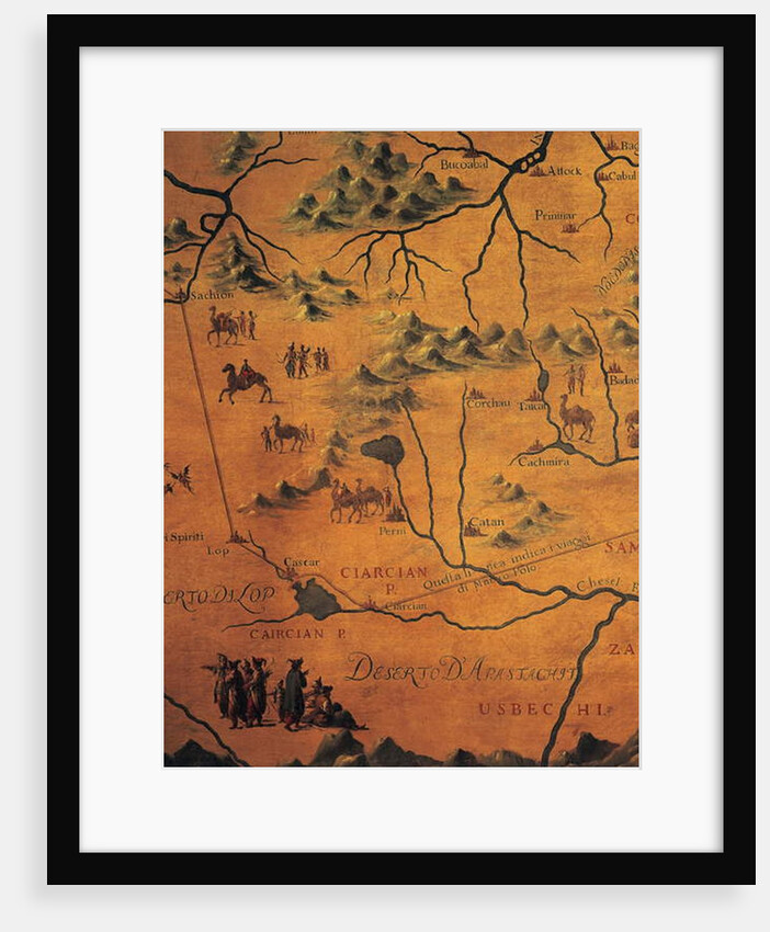 Detail of Marco Polo's route across eastern deserts, map of Tartary, 16th-18th century by Francesco & Ramusio Giovan Battista (1540) Grisellini