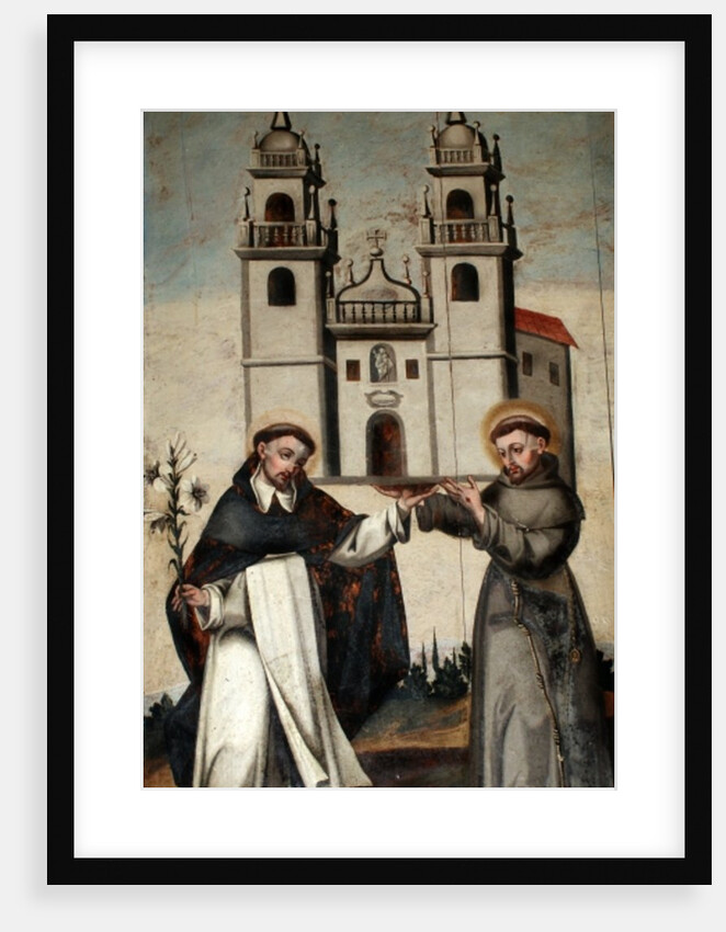 St. Dominic and St. Francis holding a miniature model of the church at As Ermidas by Anonymous