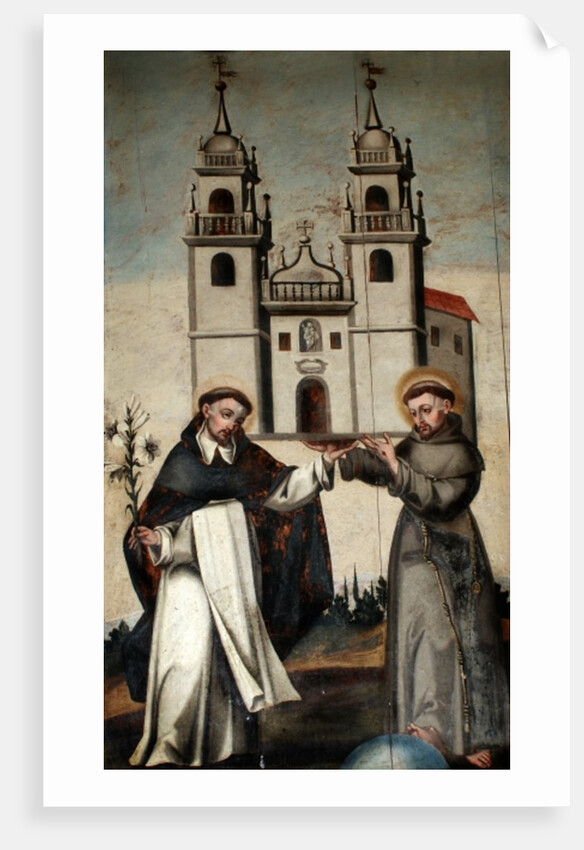 St. Dominic and St. Francis holding a miniature model of the church at As Ermidas by Anonymous