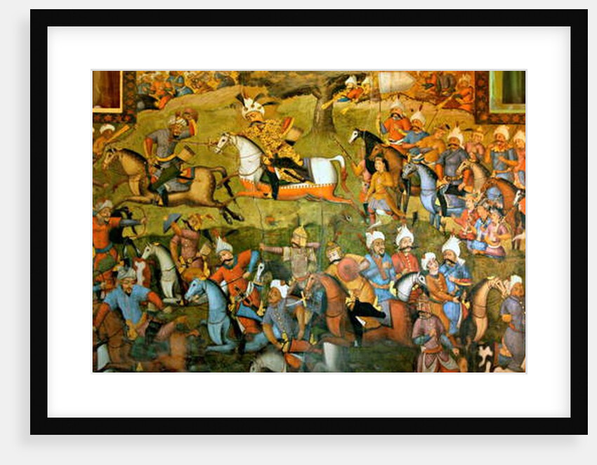 Battle of Taher-Abad or Battle of Merv with victory of Shah Ismail I over Muhammad Shaybani Khan, Reception Hall, Chehel Sotun, 1647 by Persian School