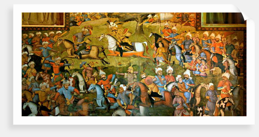 Battle of Taher-Abad or Battle of Merv with victory of Shah Ismail I over Muhammad Shaybani Khan, Reception Hall, Chehel Sotun, 1647 by Persian School