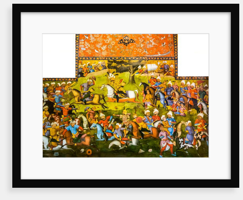 Battle of Taher-Abad or Battle of Merv with victory of Shah Ismail I over Muhammad Shaybani Khan, Reception Hall, Chehel Sotun, 1647 by Persian School