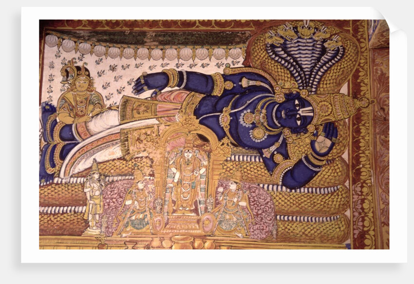 Wall Painting of the God Vishnu Resting on a Snake by School Indian