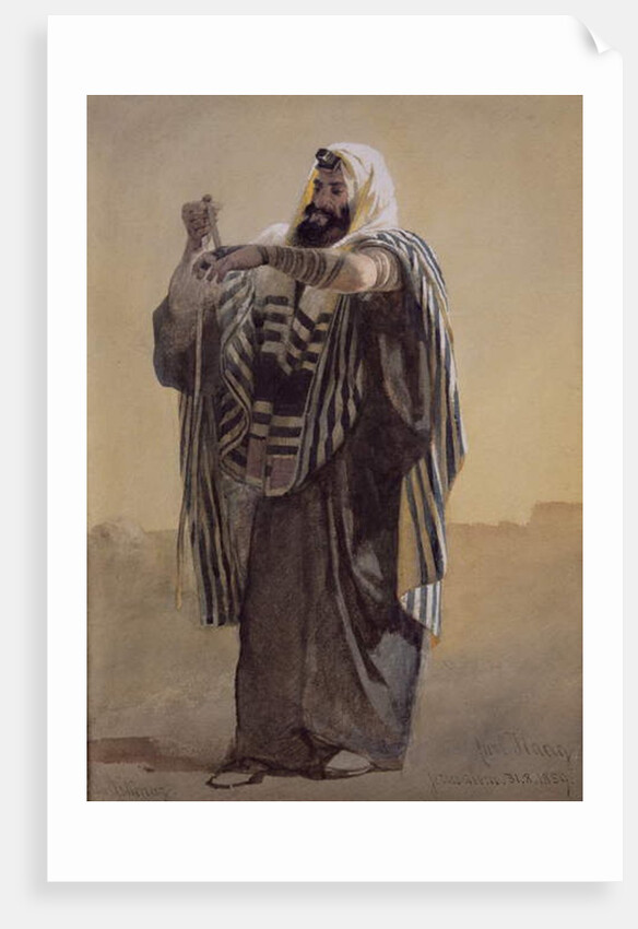 A Jerusalemite Shepherd Winding the Phylacteries for the Hand, 1895 by Carl Haag