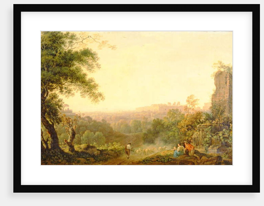 A view of Rome with peasants and ruins by Jacob-Philippe Hackert