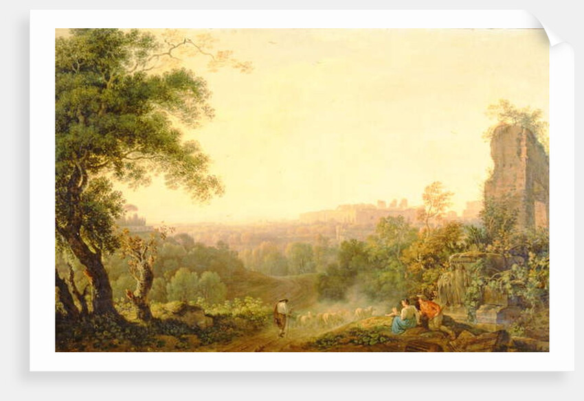 A view of Rome with peasants and ruins by Jacob-Philippe Hackert