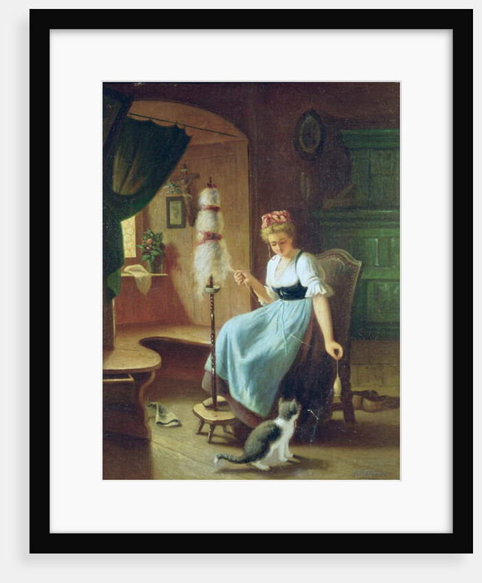 Girl at a Spinning Wheel by H Harcourt