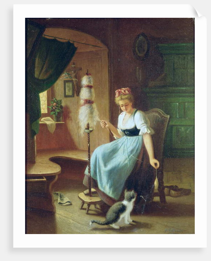 Girl at a Spinning Wheel by H Harcourt