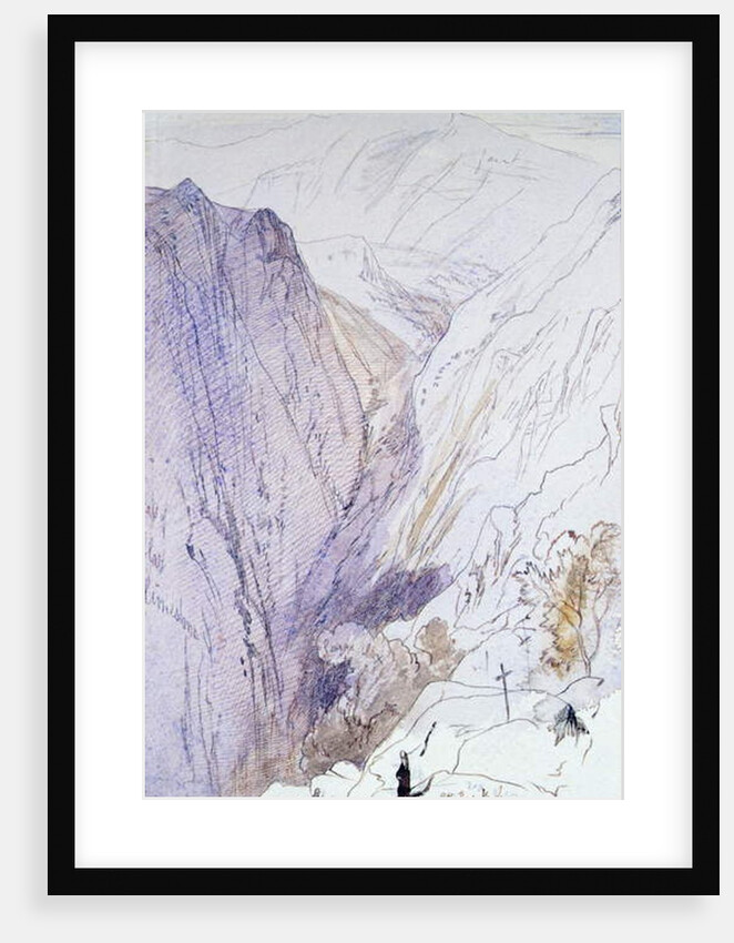 Athos with Monks in the foreground, 1856 by Edward Lear